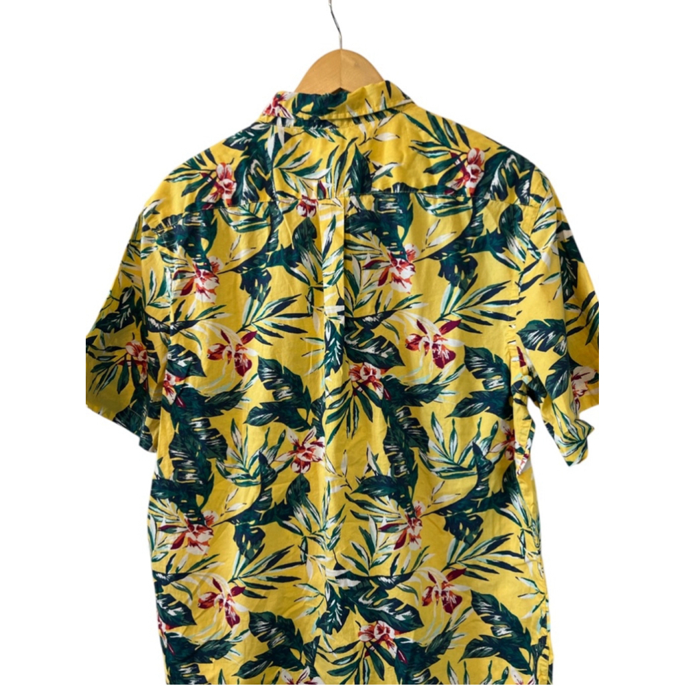 Old Navy Tropical Hawaiian Floral Button Up Shirt Yellow Large Slim Fit - Picture 5 of 10